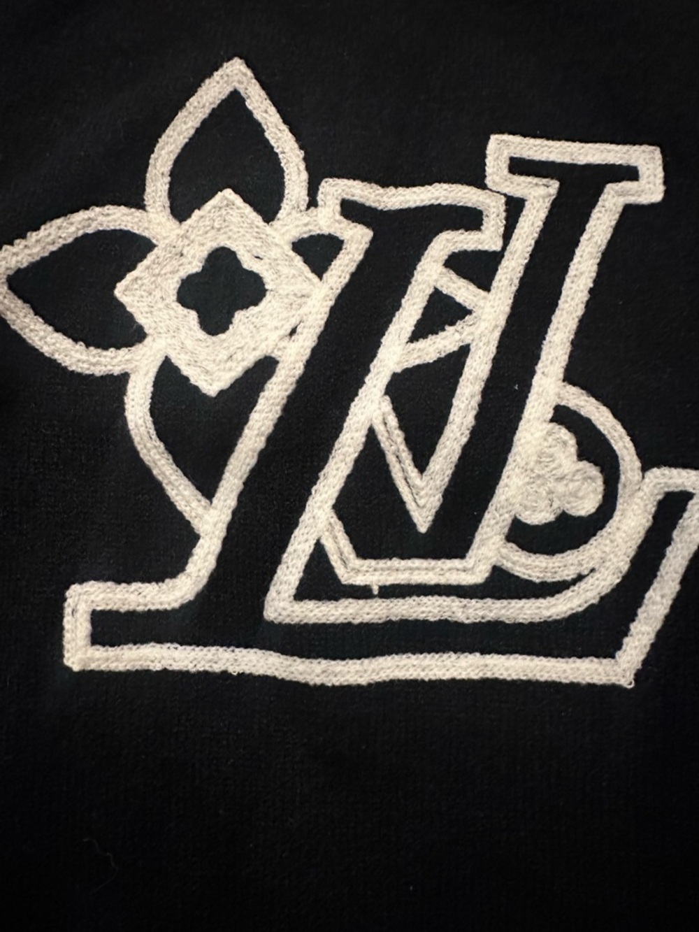 LV Black Crewneck Sweater with White LV Logo - Picture 2 of 3